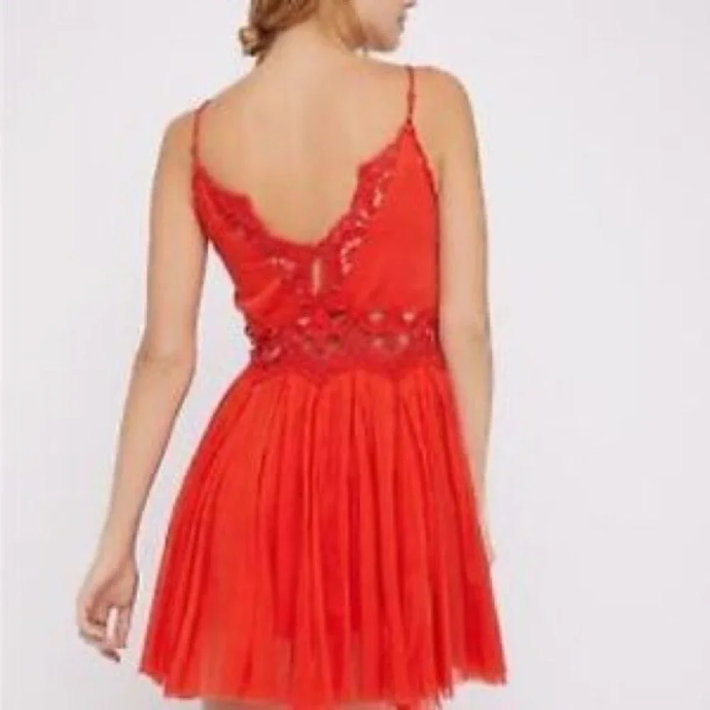 NWOT Free People One Coast to Cove Mini Dress in Red Orange. Size Small